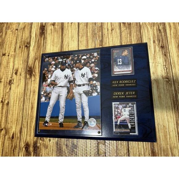 MLB ALEX RODRIGUEZ & DEREK JETER NY YANKEES 14"x11" Photo And 2 Cards Wooden - Picture 3 of 11